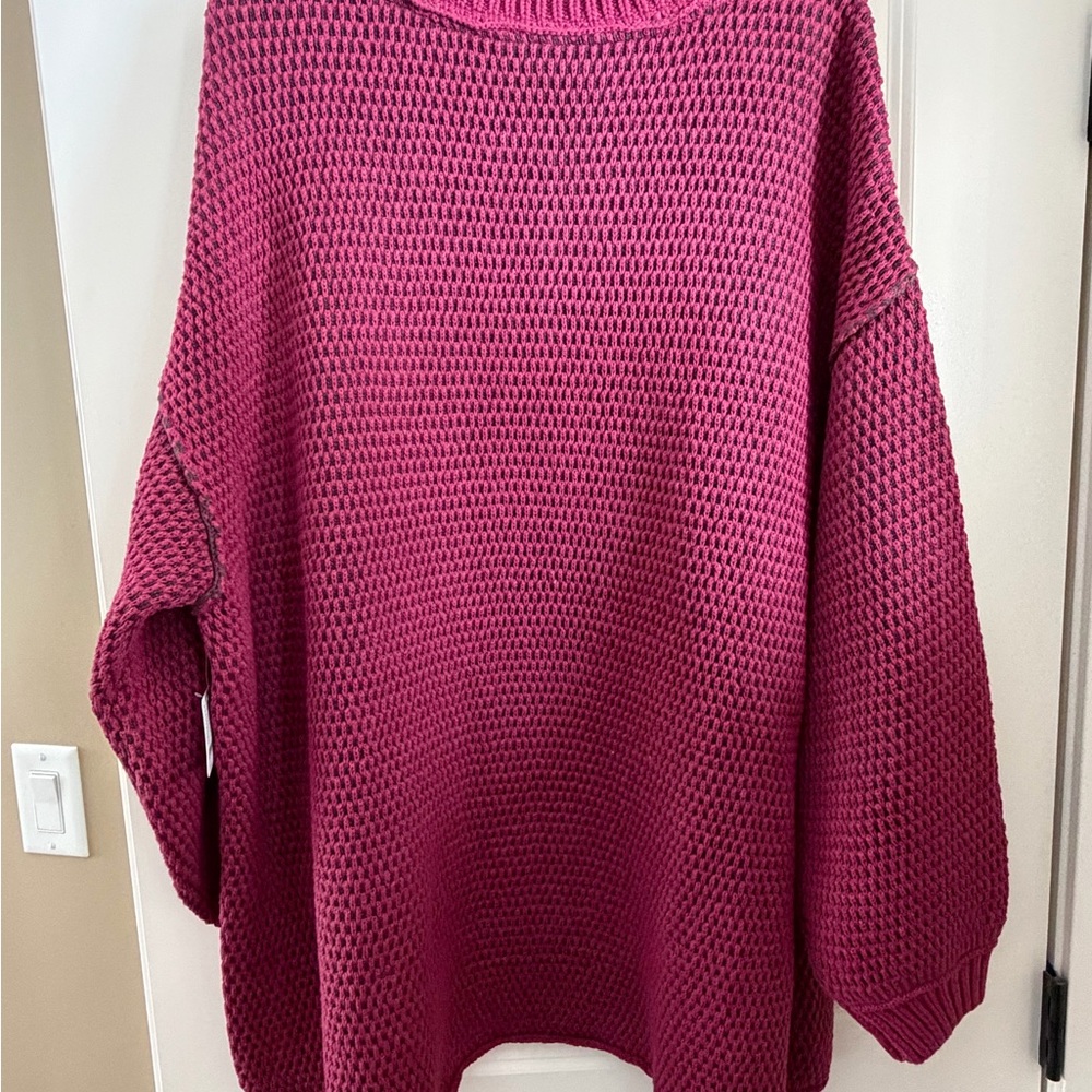 NWT Free People Maisie Oversized Sweater in Cranberry Fudge XL (L tag) - Picture 4 of 7